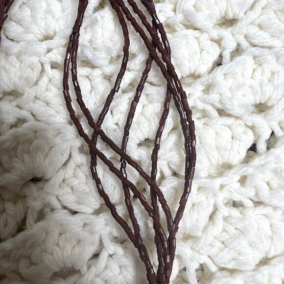VINTAGE Women's Boho Seed Bead Wood Discs Multi Strand Necklace Natural Earthy - Picture 3 of 9